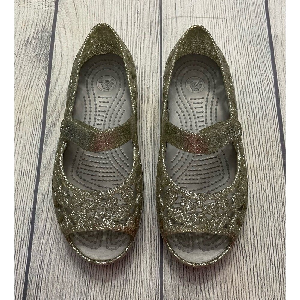 Silver Croc Crocs Girl Isabella Sandals Shoes, Size Youth 12